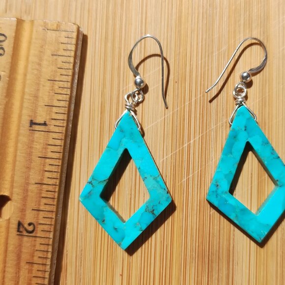 Jay King DTR Turquoise earrings 925 Sterling Silver southwestern style - Picture 3 of 4